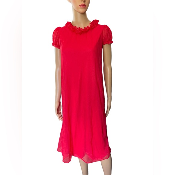 Shirey Vintage 60s Red Elegant Ruffle Lingerie Intimates Evening Midi Dress - Picture 1 of 8